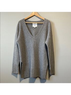Hudson North Cashmere Coastal Grandma Minimalist V Neck Tunic Sweater Large